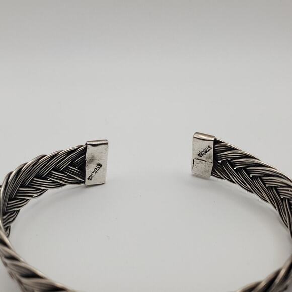 Vintage 925 Sterling Silver Dark Tone Wire Braided Design Cuff Bracelet - Picture 3 of 8